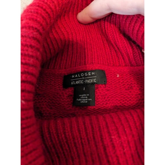 Halogen x Atlantic-Pacific Cable Knit Turtleneck Sweater - Red/Blue … - Picture 4 of 6